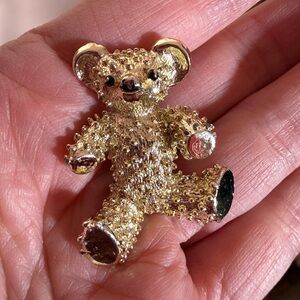 Vintage gold tone classic retro teddy bear Brooch